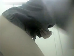 Hairy woman wipes her shitty asshole in the public WC