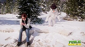 Helpless Brandi de Lafey Strokes A Lonely Snowman - Public Handjobs
