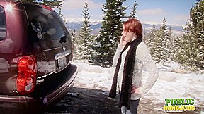 Helpless Brandi de Lafey Strokes A Lonely Snowman - Public Handjobs