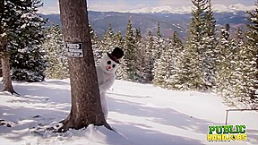Helpless Brandi de Lafey Strokes A Lonely Snowman - Public Handjobs