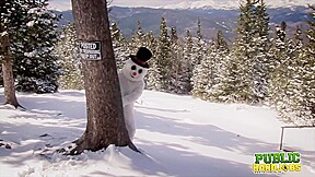 Helpless Brandi de Lafey Strokes A Lonely Snowman - Public Handjobs