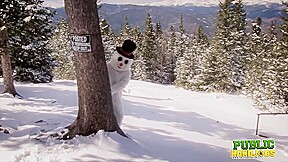Helpless Brandi de Lafey Strokes A Lonely Snowman - Public Handjobs