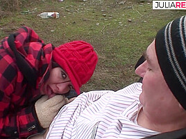 Horny Babe Gets Cum Allover Boobs After Getting Fucked Hard Along Footpath