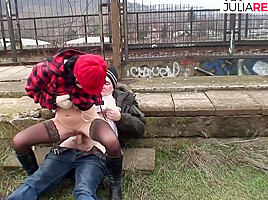 Horny Babe Gets Cum Allover Boobs After Getting Fucked Hard Along Footpath