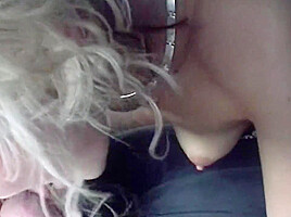 Horny Blonde In Lady From Germany Riding A Cock In The Back Of The Car