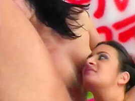 Horny Slut Licks Her Girlfriends Pussy From Behind While She Sucks White Dick