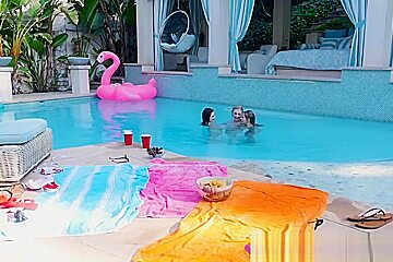 Horny teen 18+ Pals Enjoy Poolside Lesbian Romp