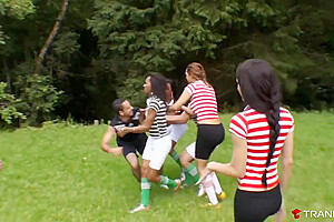 Hot As Fuck Soccer Trannies Gang Bang Referee!