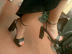 Hot Brunette, Sexy Feet In High Heels Sandals