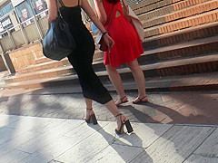 Hot Brunette, Sexy Feet In High Heels Sandals