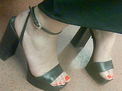 Hot Brunette, Sexy Feet In High Heels Sandals