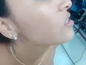 Hot Lesbian Girls Play with Milk and Spit on Cam