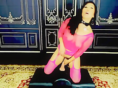 Hot Pink Mesh Asian Girl Fucking Her Sex Toy Deep Throat Her Cum Off It