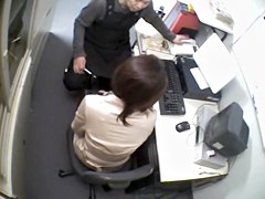 Hot babe blows dick in kinky office sex video
