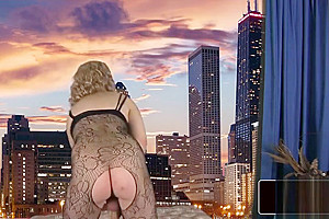 Hot blonde tgirl pulling on her cock solo