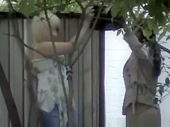 Hot brunette and blonde friend peeing outdoors