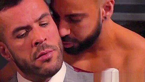 Hunk in a suit and tie fucks his man after back massage