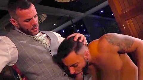 Hunk in a suit and tie fucks his man after back massage