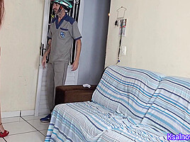 Husband Asks His Wife To Answer The Delivery Of The Motoboy Only In Her Panties!