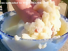 I Couldnt Resist Sticking My Feet Into The Mash Potatoes As Well - Thanksgiving Food Play 2