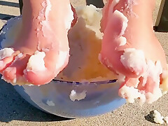 I Couldnt Resist Sticking My Feet Into The Mash Potatoes As Well - Thanksgiving Food Play 2