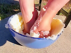 I Couldnt Resist Sticking My Feet Into The Mash Potatoes As Well - Thanksgiving Food Play 2