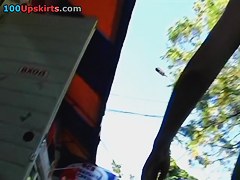 Impressive upskirt of a silver chick
