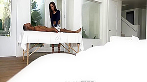 Isis Love uses a massage to touch in her stepsons dick