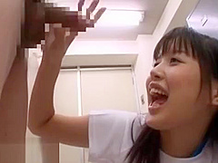 Japanese college girl laughs and plays with small dicks