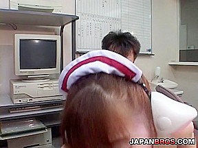 Japanese maid serves the house guest with her tits and cherry
