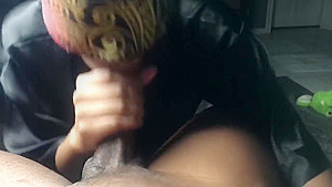 Juicy lipped ebony gives BBC blowjob until he nuts
