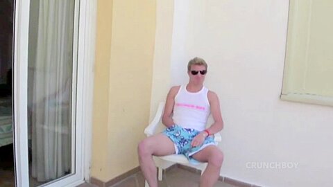Kameron Frost Enjoys With His Mate On The Terrace ( Public Blowjob ) And In The Room - ExhibBoys