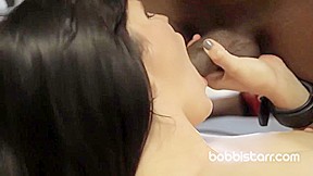 Kinky brunette likes to be tied up while a black guy is fucking her tight ass