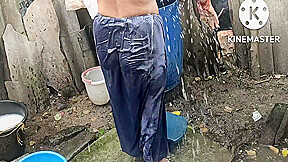 Lady B - Indian House Wife Bathing Outside