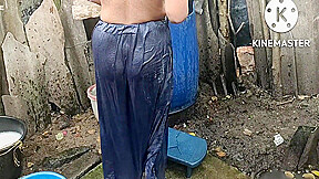 Lady B - Indian House Wife Bathing Outside