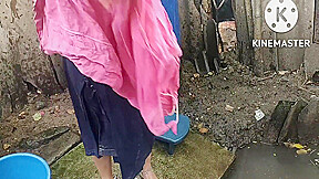 Lady B - Indian House Wife Bathing Outside