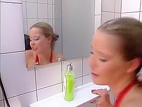 Lady in Red gets her ass fucked in Toilet  Swallow