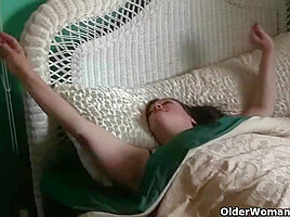 Large-breasted Granny Takes Care Of Her Throbbing Clit