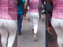 Leggins Blancos Transparencia Calzon a Rayas Culazo Negra