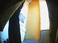 Long legged girl has pissed on the public toilet