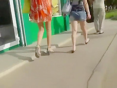 Long legs brunette chick upskirt