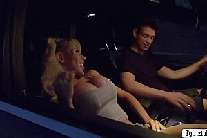 Lucky Stranger Rimjob And Analed Busty Shemale Hitchhiker