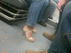 MILF in golden high heels