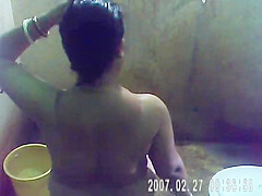 Mature Indian Bengali Bath captured in bathroom by nephew