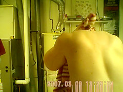 Mature chubby woman drying her body