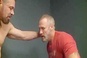Mature men fuck in underground bunker