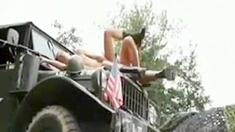 Military mandy fucks twink on the hood of a truck