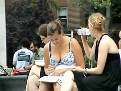 Moist downblouse on legal age teenager 18+! Great cleavage overflowing!