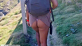 Mountain Hiking Sexy Girls Short Dress Caught In Backpack Exposing Her Big Ass - Candid