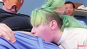Mouth fuck BDSM sub chick painting with her butt